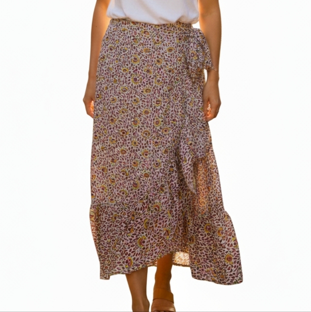 Boden Floral Wrap Maxi Skirt - Women's Size 8 Long - Asymmetrical Cut Boho Chic